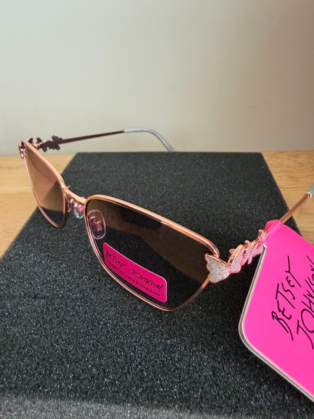 Betsey Johnson Rose Gold Butterfly Accent Sunglasses UVA UVB